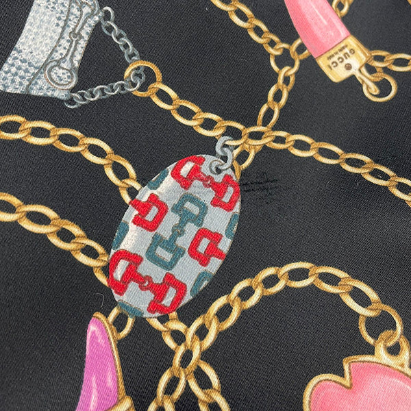 グッチ チャーム柄 153010 ブラック マルチカラー サテン レザー ワンショルダー レディース GUCCI 【中古】