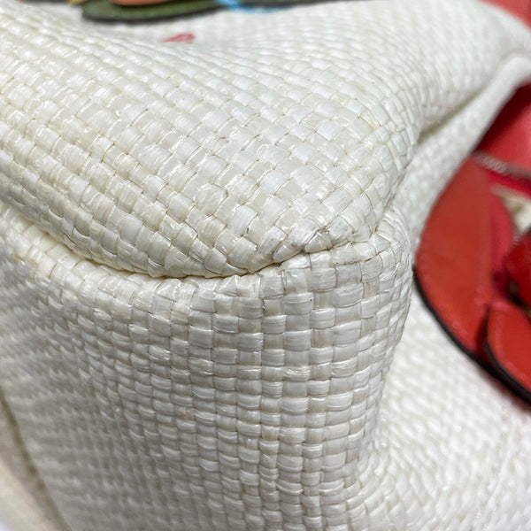 コーチ ストローサッチェル レキシーバタフライ ショルダーバッグ F16584 オレンジ アイボリー ストロー レザー レディース COACH 【中古】