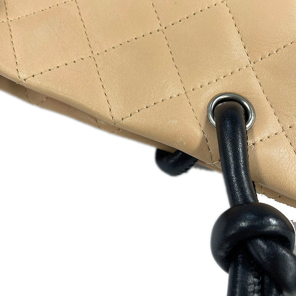 シャネル カンボン ココマーク ベージュ ブラック レザー ハンドバッグ レディース CHANEL 【中古】