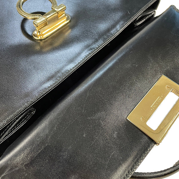 サルヴァトーレフェラガモ ガンチーニ ハンドバッグ ショルダーバッグ２WAY AF 21 8657 ブラック レザー レディース Salvatore Ferragamo 【中古】