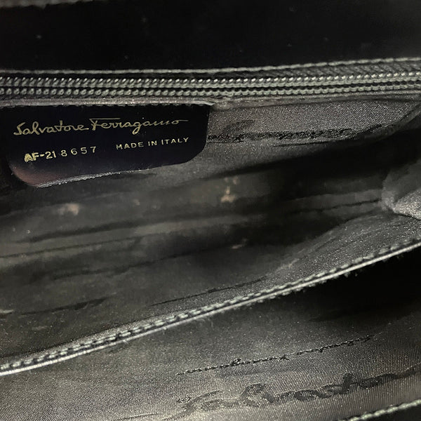 サルヴァトーレフェラガモ ガンチーニ ハンドバッグ ショルダーバッグ２WAY AF 21 8657 ブラック レザー レディース Salvatore Ferragamo 【中古】