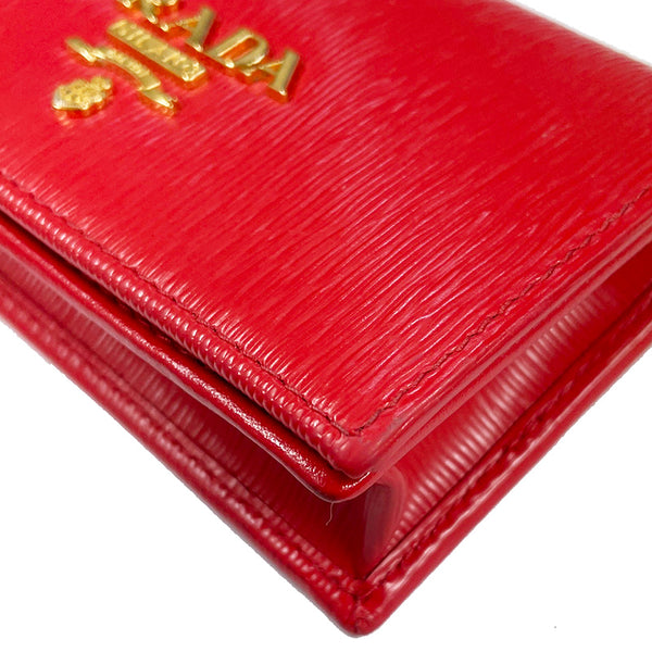 プラダ サフィアーノ  1ＭＣ122 レッド レザー カードケース レディース PRADA 【中古】