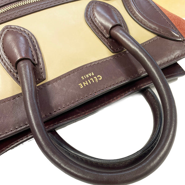 セリーヌ ラゲージ ブラウン レザー スウェード ハンドバッグ ショルダーバッグ 2WAY レディース CELINE 【中古】
