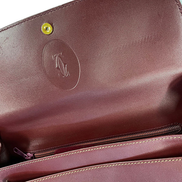 カルティエ マスト  ボルドー カーフ 斜め掛け ショルダーバッグ レディース CARTIER 【中古】