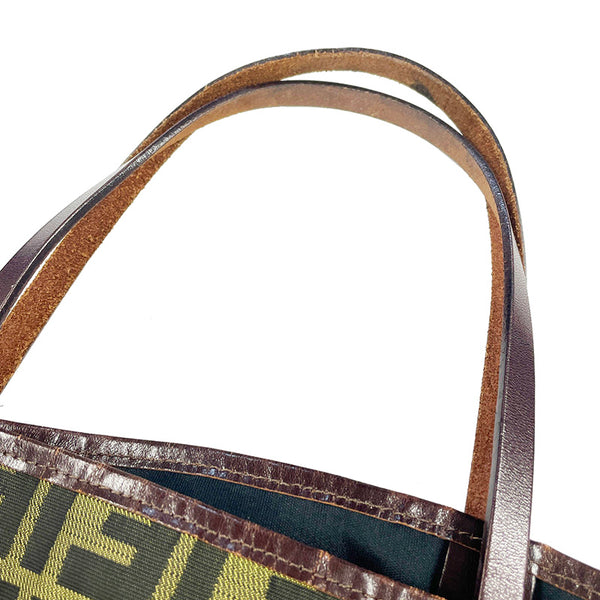 フェンディ ズッカ ブラウン カーキ キャンバス レザー トートバッグ レディース FENDI 【中古】
