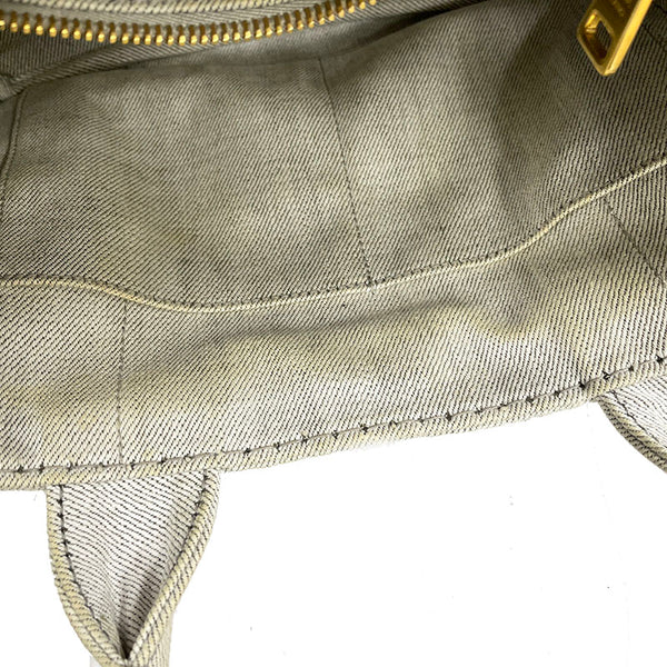 プラダ カナパミニ B2439G ホワイト ライトグレー  デニム ハンドバッグ レディース PRADA 【中古】