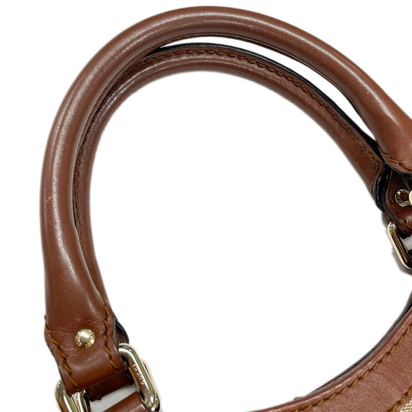 グッチ GGキャンバス 211944 ベージュ ブラウン キャンバス レザー ハンドバッグ レディース GUCCI 【中古】