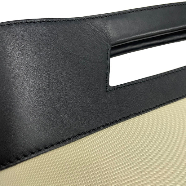 ロエベ ベージュ ブラック レザー キャンバス ハンドバッグ レディース LOEWE 【中古】