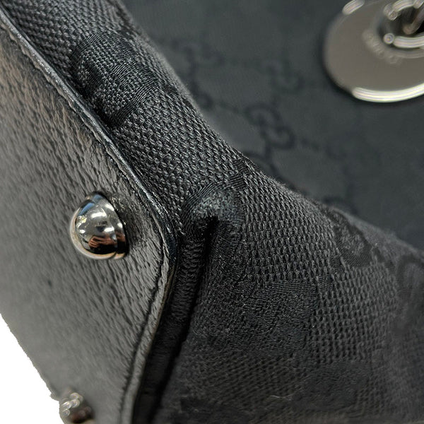 グッチ GGキャンバス 120844 ブラック キャンバス レザー ハンドバッグ レディース GUCCI 【中古】