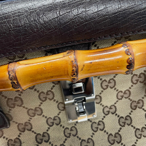 グッチ GGキャンバス バンブー 111713 ベージュ ブラウン キャンバス レザー ハンドバッグ レディース GUCCI 【中古】