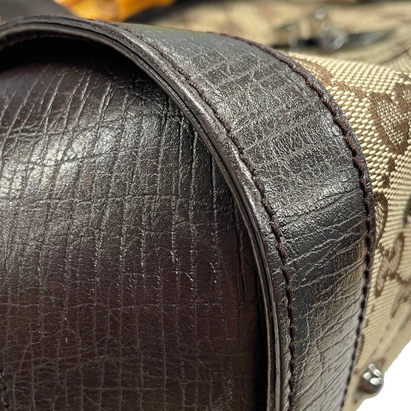 グッチ GGキャンバス バンブー 111713 ベージュ ブラウン キャンバス レザー ハンドバッグ レディース GUCCI 【中古】