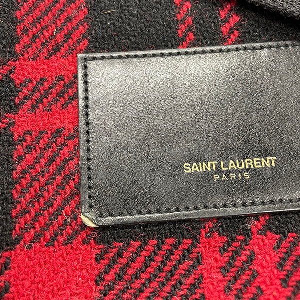 サンローラン チェック レッド ウール レザー リュック バックパック レディース SAINT LAURENT 【中古】