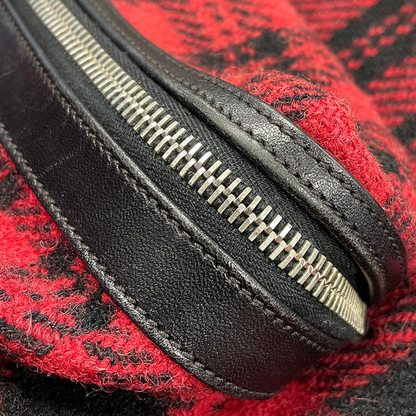 サンローラン チェック レッド ウール レザー リュック バックパック レディース SAINT LAURENT 【中古】