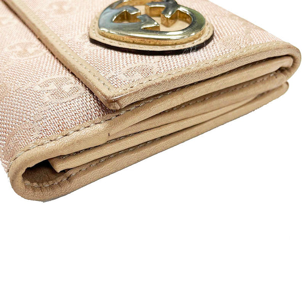 グッチ GGキャンバス ラブリーハート 245723 ピンク キャンバス レザー 長財布 レディース GUCCI 【中古】