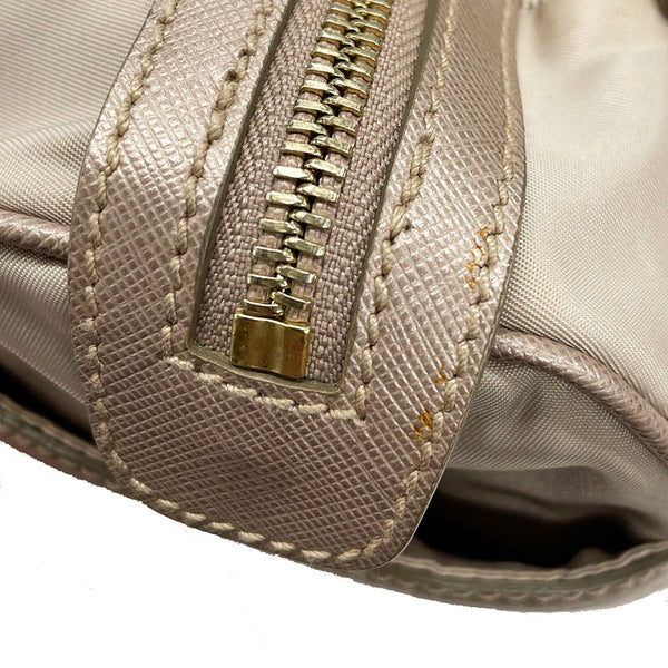 サルヴァトーレフェラガモ ヴァラリボン EE-21 C160 ピンクベージュ ナイロン レザー ハンドバッグ レディース Salvatore Ferragamo 【中古】