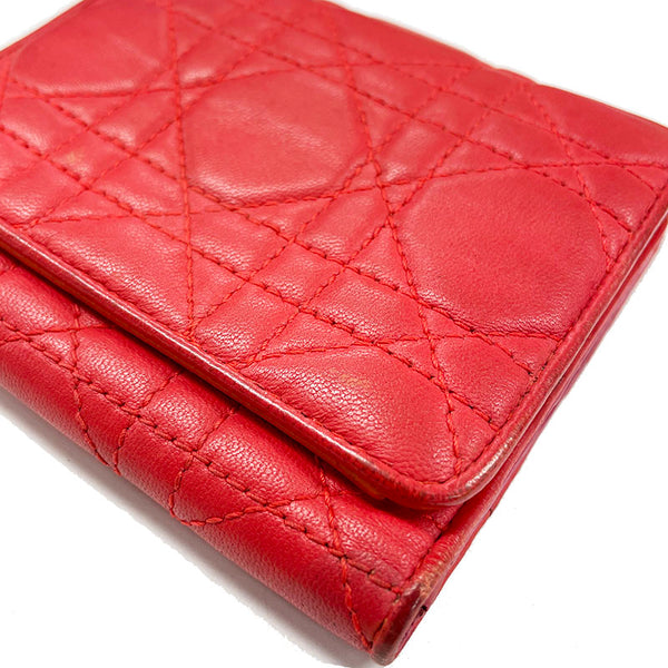 ディオール レッド レザー 三つ折り財布 レディース Dior 【中古】