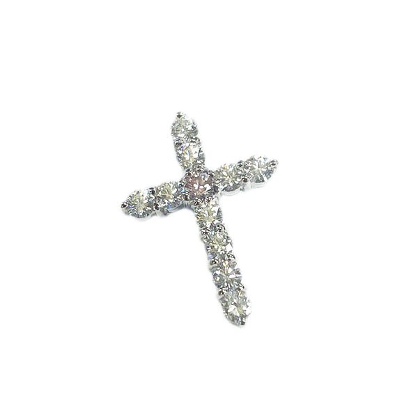 Pt900 プラチナ ピンクダイヤ0.092ct ダイヤ0.908ct クロス ペンダントトップ レディース 【中古】