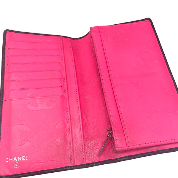 シャネル カンボンライン 長財布 ブラック ラムスキン エナメル レディース CHANEL 【中古】