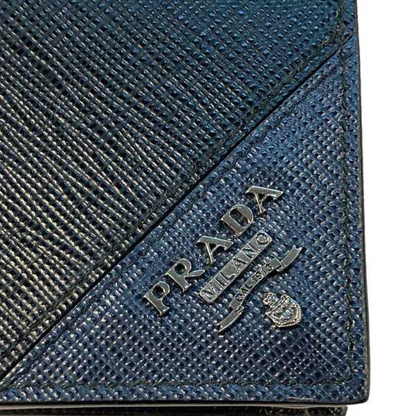 プラダ ブラック ネイビー レザー サフィアーノ カードケース メンズ PRADA 【中古】