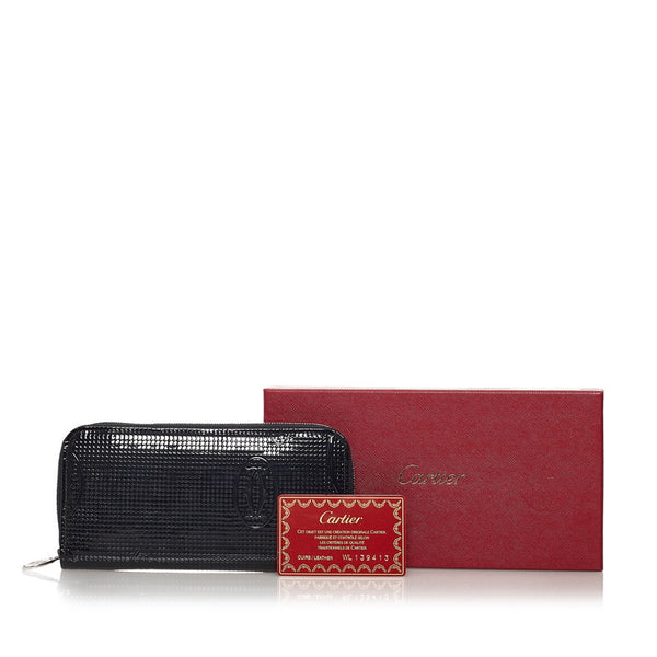 カルティエ ハッピーバースデー ラウンドファスナー 長財布 ブラック パテントレザー レディース CARTIER 【中古】