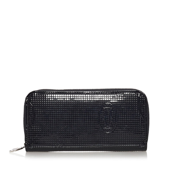 カルティエ ハッピーバースデー ラウンドファスナー 長財布 ブラック パテントレザー レディース CARTIER 【中古】