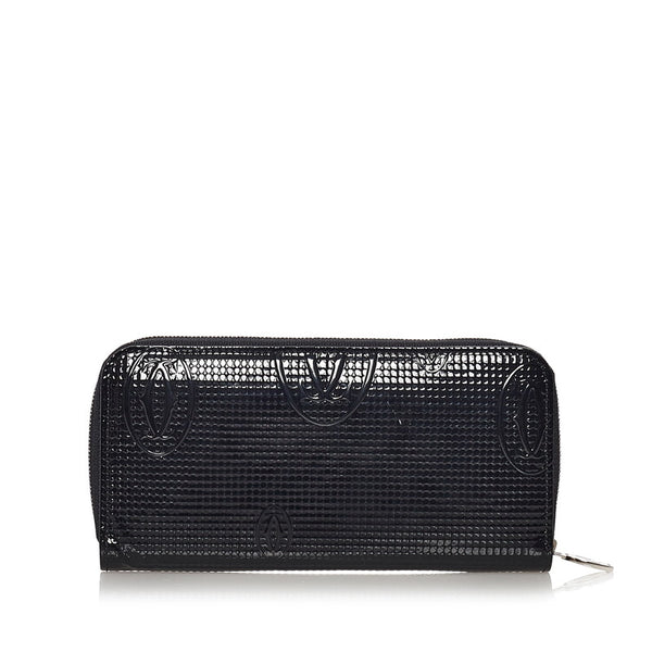 カルティエ ハッピーバースデー ラウンドファスナー 長財布 ブラック パテントレザー レディース CARTIER 【中古】