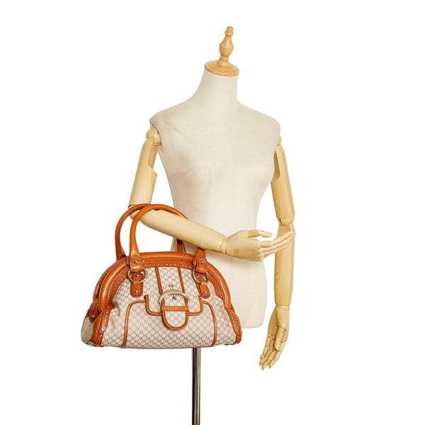 セリーヌ マカダム クロコ型押し ハンドバッグ ベージュ オレンジ キャンバス レザー レディース CELINE 【中古】