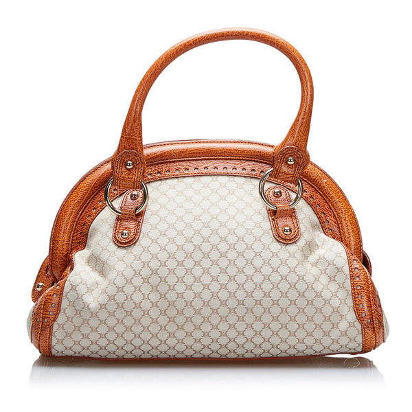 セリーヌ マカダム クロコ型押し ハンドバッグ ベージュ オレンジ キャンバス レザー レディース CELINE 【中古】