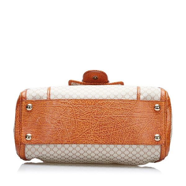 セリーヌ マカダム クロコ型押し ハンドバッグ ベージュ オレンジ キャンバス レザー レディース CELINE 【中古】
