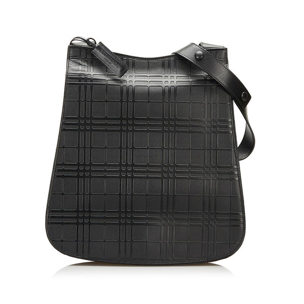 バーバリー チェック ショルダーバッグ ブラック PVC レザー レディース BURBERRY 【中古】