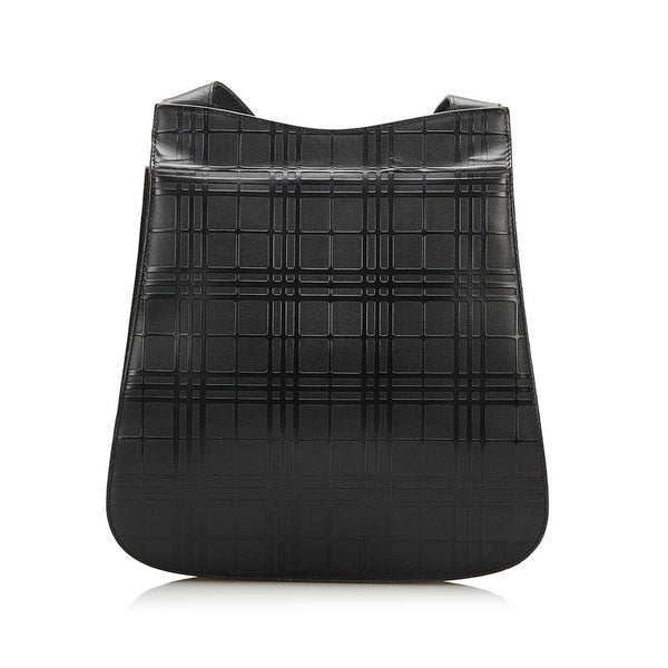 バーバリー チェック ショルダーバッグ ブラック PVC レザー レディース BURBERRY 【中古】
