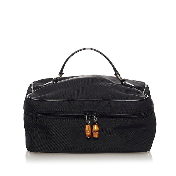 グッチ バニティ ハンドバッグ 032 1956 ブラック ナイロン レザー レディース GUCCI 【中古】