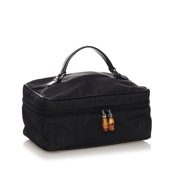 グッチ バニティ ハンドバッグ 032 1956 ブラック ナイロン レザー レディース GUCCI 【中古】