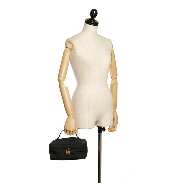 グッチ バニティ ハンドバッグ 032 1956 ブラック ナイロン レザー レディース GUCCI 【中古】