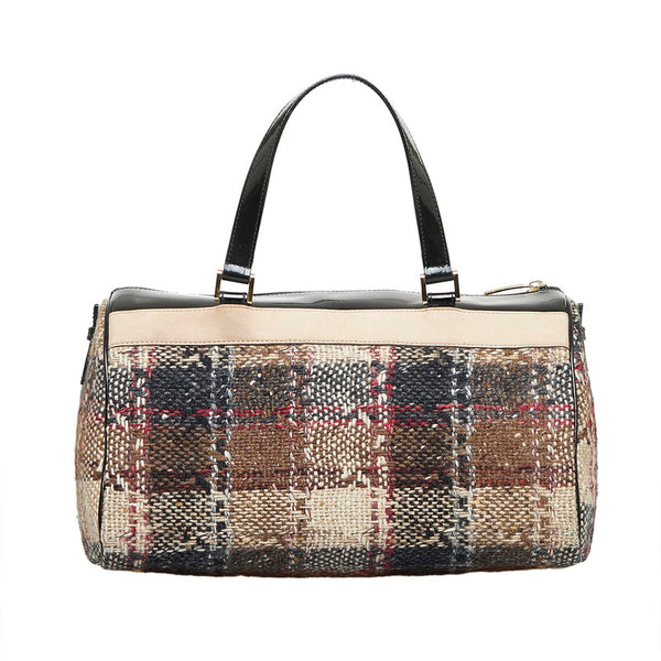 バーバリー チェック ボストンバッグ ハンドバッグ ブラウン ブラック ツイード エナメル レディース BURBERRY 【中古】