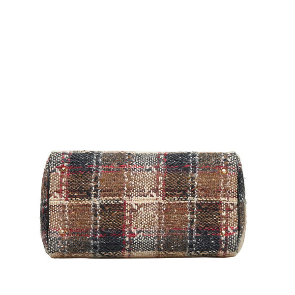 バーバリー チェック ボストンバッグ ハンドバッグ ブラウン ブラック ツイード エナメル レディース BURBERRY 【中古】
