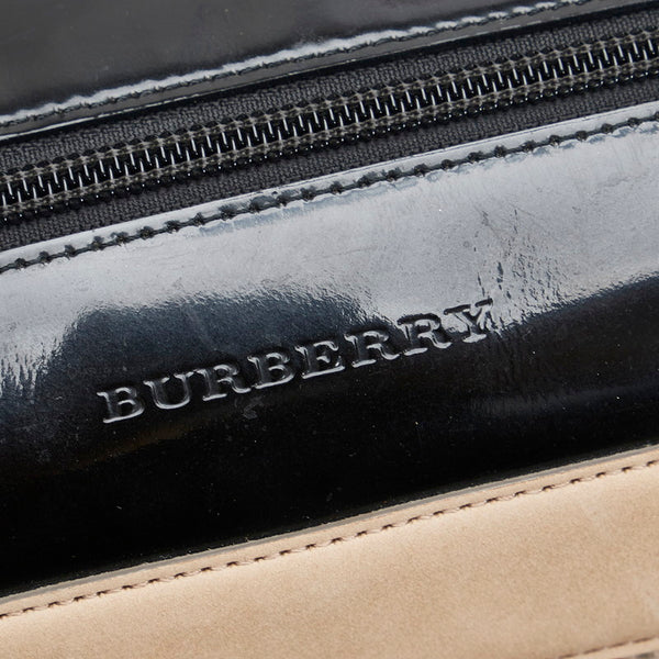 バーバリー チェック ボストンバッグ ハンドバッグ ブラウン ブラック ツイード エナメル レディース BURBERRY 【中古】
