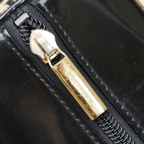 バーバリー チェック ボストンバッグ ハンドバッグ ブラウン ブラック ツイード エナメル レディース BURBERRY 【中古】
