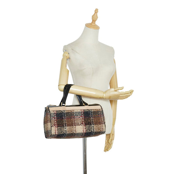 バーバリー チェック ボストンバッグ ハンドバッグ ブラウン ブラック ツイード エナメル レディース BURBERRY 【中古】