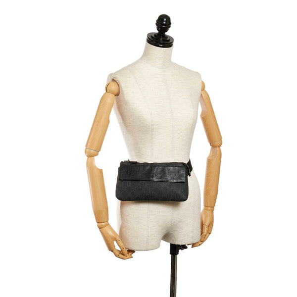 グッチ GGスプリーム ウエストバッグ 161833 ブラック PVC レザー メンズ GUCCI 【中古】