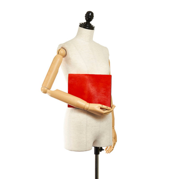 セリーヌ クラッチバッグ レッド レザー ハラコ レディース CELINE 【中古】