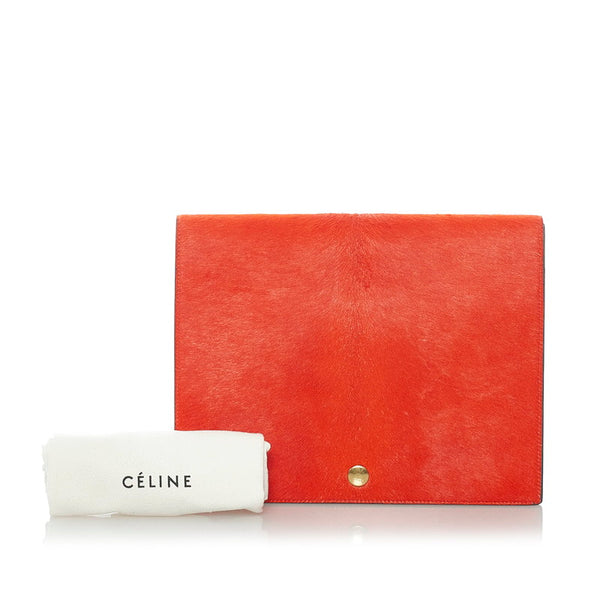 セリーヌ クラッチバッグ レッド レザー ハラコ レディース CELINE 【中古】