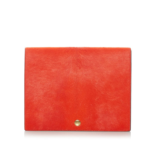 セリーヌ クラッチバッグ レッド レザー ハラコ レディース CELINE 【中古】