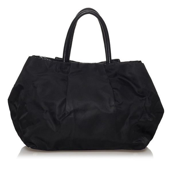 プラダ ポコノ リボン ブラック ナイロン レザー ハンドバッグ レディース PRADA 【中古】
