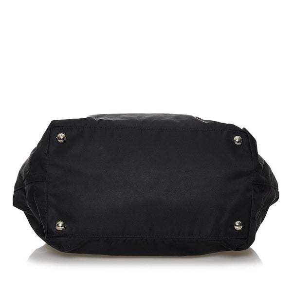 プラダ ポコノ リボン ブラック ナイロン レザー ハンドバッグ レディース PRADA 【中古】