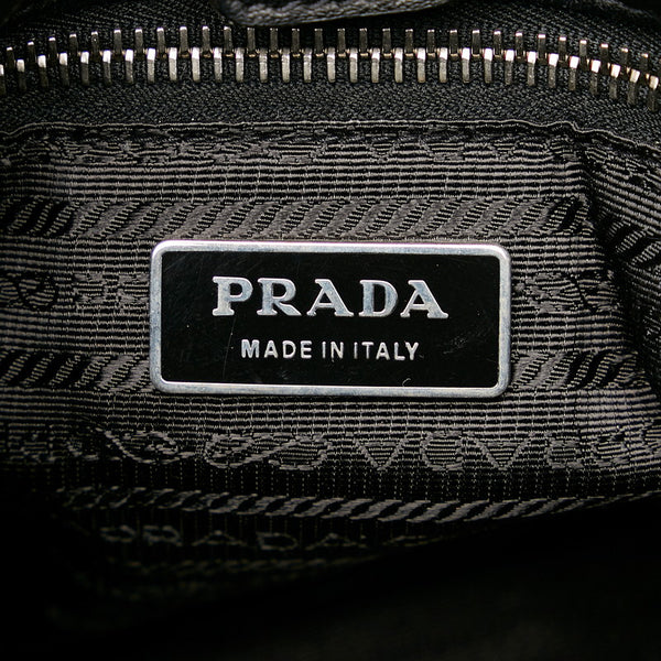 プラダ ポコノ リボン ブラック ナイロン レザー ハンドバッグ レディース PRADA 【中古】
