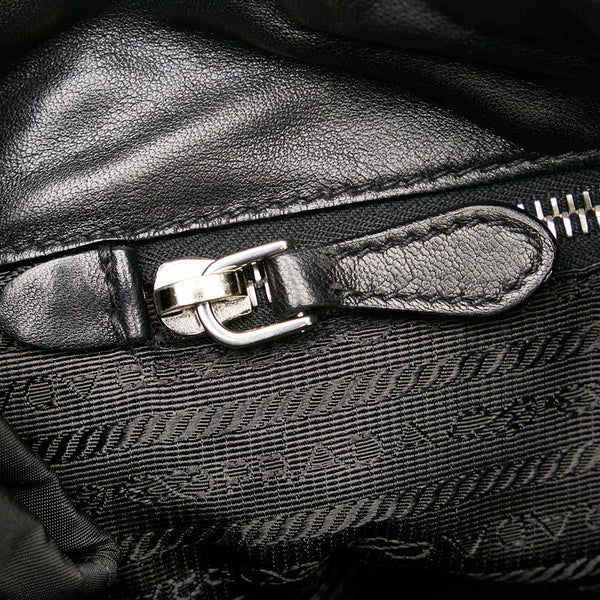 プラダ ポコノ リボン ブラック ナイロン レザー ハンドバッグ レディース PRADA 【中古】