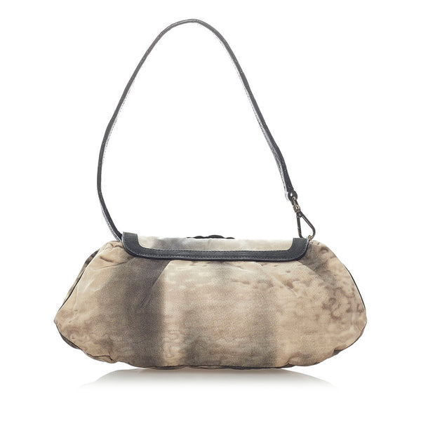 プラダ ビジュー クロコ型押し ワンショルダーバッグ ベージュ ブラック ナイロン スウェード レザー レディース PRADA 【中古】