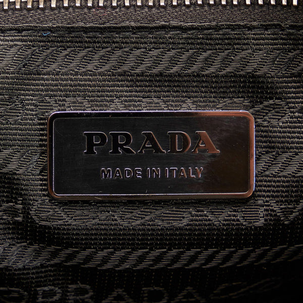 プラダ ビジュー クロコ型押し ワンショルダーバッグ ベージュ ブラック ナイロン スウェード レザー レディース PRADA 【中古】