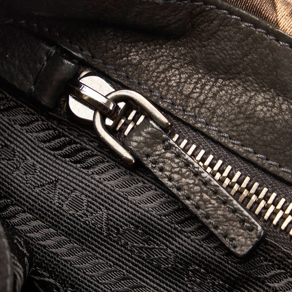 プラダ ビジュー クロコ型押し ワンショルダーバッグ ベージュ ブラック ナイロン スウェード レザー レディース PRADA 【中古】